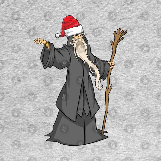 Funny Christmas Holiday Santa Hat-Wearing Magical Wizard by Contentarama